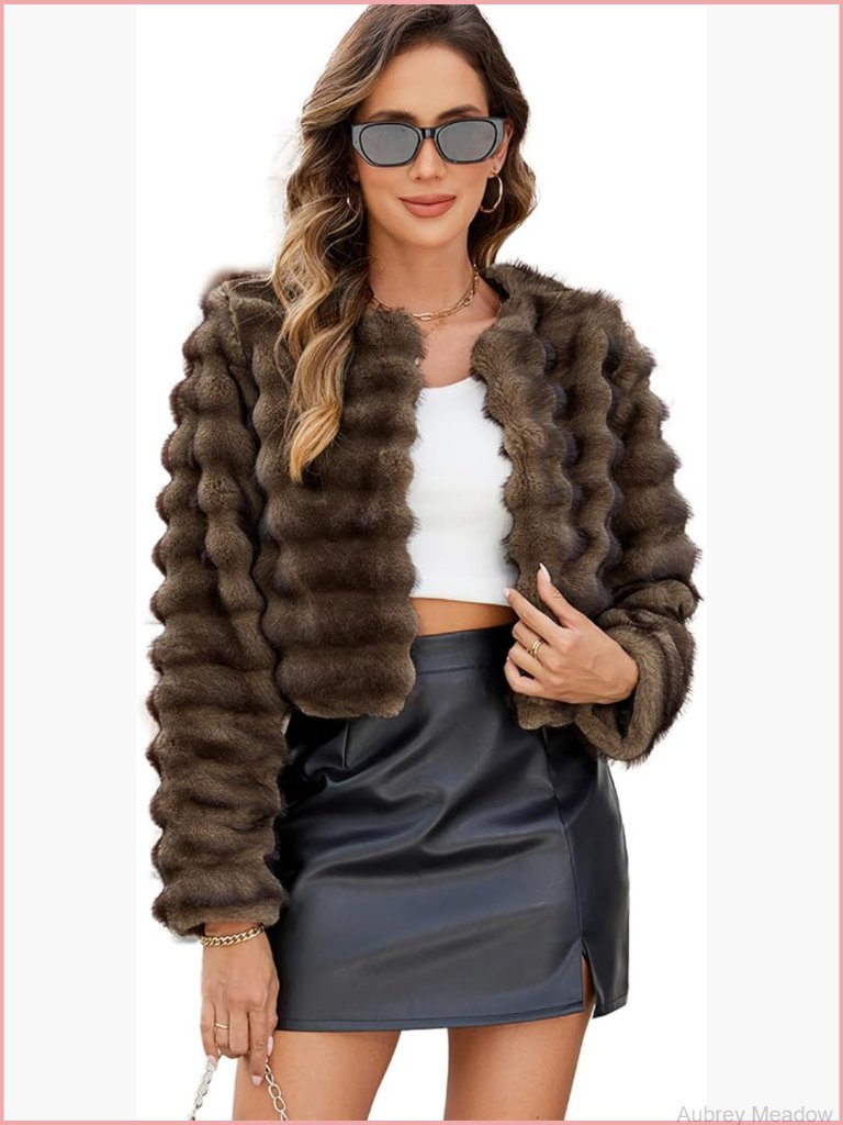Cropped Faux Fur Coat Fuzzy Long Sleeve Open Front Cardigan Winter Jacket With